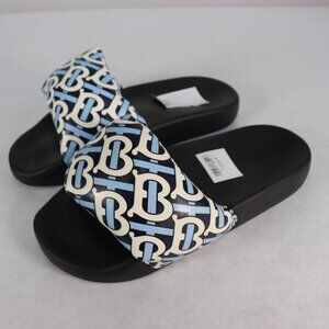 Burberry Furley TB Flock Slides White Navy Leather Women's Size 36